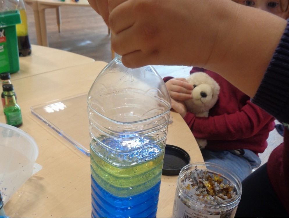 Making sensory bottles for sensory play